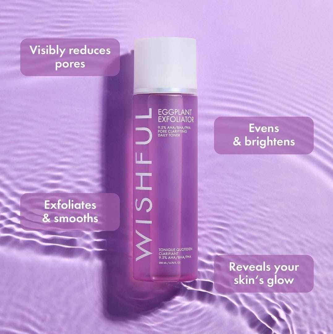 Wishful Eggplant Exfoliator 9.5% AHA/BHA/PHA Pore Clarifying Daily Toner 200 ml